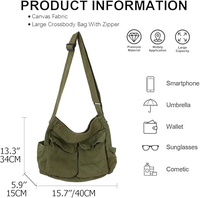 Tas Selempang Kanvas Motif Leopard Vintage Logo Custom Multi Kantong Tas Bahu Wanita Sehari-hari Tas Messenger Hobo Kapasitas Besar