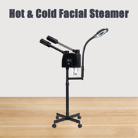 Appareil de soin du visage professionnel chaud et froid avec lampe loupe - Machine à vapeur faciale double tête sur pied pour le soin des pores