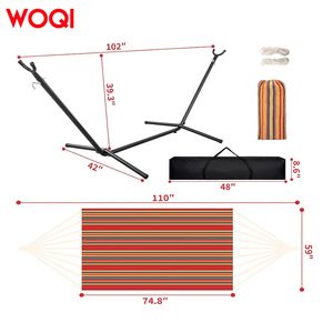 Hamac double en coton Woqi, capacité 250 lb, structure en acier portable, design rayé tropical, avec sac de transport - Product Image 4