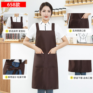 Solid Color <b>Apron</b> Orange Polyester Waterproof Oil Resistant Restaurant Bar Uniforms With Pockets Comfortable Wear - Product Image 2