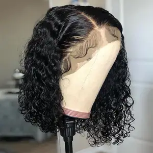 Vente en gros 150% 180% Hd Lace Frontal cheveux humains Bob perruques cheveux vierges frisés frisés pré-plumé Lace Front perruques pour les femmes noires