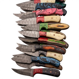 Cuchillo de hoja fija Drop Point de acero de Damasco con mango colorido, personalizable para caza, camping y supervivencia. - Product Image 1