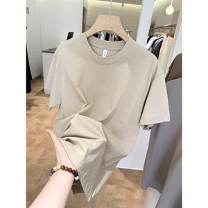 T-shirt Élégant Basique Polyvalent pour Amoureux en Coton Épais à Manches Courtes, Couleur Unie, Respirant, Haut de Base Coupe Ample 100% Coton - Product Image 3