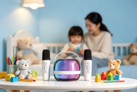 Haut-parleur Karaoké Portable à Succès avec Double Microphone et Anneau Lumineux RGB pour Divertissement à Domicile, Camping, Fêtes et Cadeaux