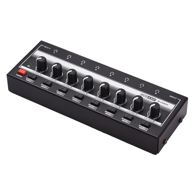 HA800S Headphone Amplifier 8 Channels Mono/Stereo Metal Stereo Headphone Amps Audio Amp