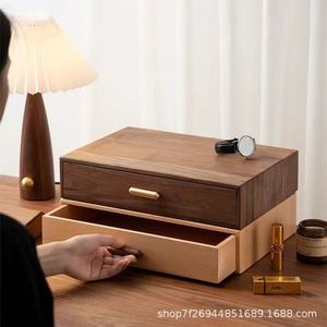 Solid Wood Minimalist <b>Drawer</b> <b>Storage</b> <b>Box</b> Rectangle Desktop Organizer Office Bedroom Use - Product Image 1