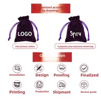 Pochette à cordon pour écouteurs, bijoux et accessoires - Mini sac de rangement en velours violet personnalisé avec impression par transfert thermique, directement de l'usine