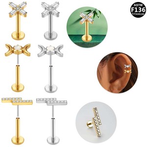 <b>Titanium</b> F136 Earrings With White Zircon Geometric <b>Studs</b> For Ear Daily Wear - Product Image 4