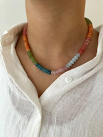 Collier en perles de pierres naturelles multicolores plaqué or 18 carats, chaîne classique réglable, bijoux arc-en-ciel empilables pour le bouddhisme