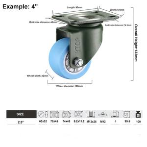 ISO Preço De Fábrica Azul <span class=keywords><strong>2</strong></span> Polegadas Rodízio Roda Trolley Castor PU Rodízio Giratório - Product Image 2