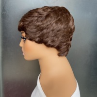 Perruques courtes de style pixie brunes pour femmes, cheveux humains, sans colle, perruque courte entièrement fabriquée à la machine avec frange