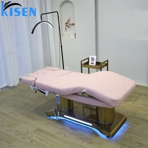 KISEN Luxury Gold Beauty Salon Furniture 4 Motor Electric Massage Cosmetic <b>Bed</b> Spa Adjustable EyeLash Facial <b>Bed</b> With Lamp - Product Image 2