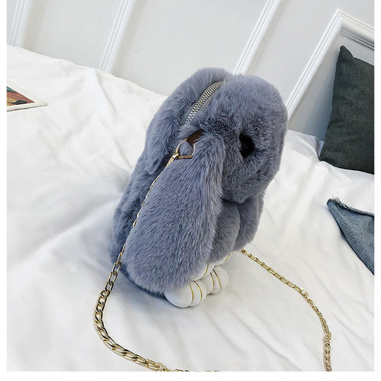 Borsa A Forma Di Cuore In Pelliccia Di Coniglio Finto Rex - Borsa A Tracolla Sfocata - Borsa D'amore Soffice Carina W Cuore - Regalo Borsa Di Moda Di Lusso - Grigio - Italia - Foto 4