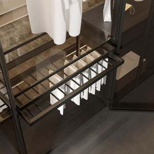 Meubles de garde-robe de luxe, nouveaux designs de garde-robe de chambre à coucher modernes, garde-robe en bois et en verre avec cadre en aluminium, portes en verre - Product Image 5