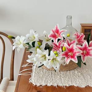 Lys artificiels en soie, fleurs roses, blanches, jaunes, rouges, bleues, oranges, moulées par injection en PVC, haute simulation, pour décoration de mariage et de maison - Product Image 2