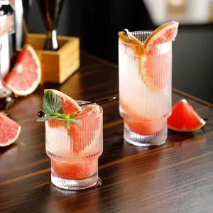 Wholesale Creative Unique Ribbed Cocktail Glass Cup 180ml 330ml Clear Cocktail Glasses