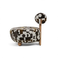 Fauteuil de salon sans accoudoirs en tissu imprimé abstrait, élégant fauteuil simple géométrique avec pieds en bois massif pour appartement