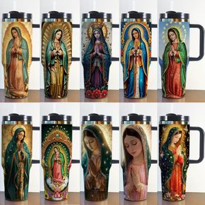 Venta al por mayor de fábrica, vaso térmico de acero inoxidable de 30oz y 40oz con logo personalizado, estampado de la Virgen de Guadalupe, para viaje y coche. - Product Image 2