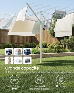 Séchoir à linge d'extérieur moderne en aluminium à double niveau, hauteur réglable, corde de 50 m, 5 pinces à linge - Product Image 3