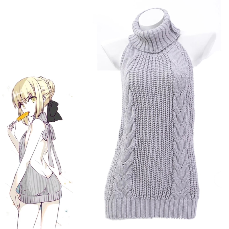 backless sweater dress anime XUNRYAN Womens Sexy Backless Turtleneck Anime Cosplay Virgin Killer Sweater One-Piece Bikini Knit Tank Top Pullover Black at Amazon Women's Clothing store