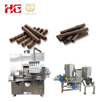 Ligne de production de snacks compacte et robuste pour rouleaux aux œufs, gaufrettes et bâtonnets, avec mélangeur de pâte et fonction de fabrication de chocolat à base de farine