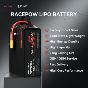 Racepow 1200サイクル 25000mAh 25Ah 12S/14S 320Wh/kg高エネルギー密度固形リポバッテリー（貨物ドローン/マルチローターUAV用） - Product Image 6