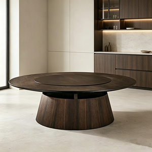 Mesa de Comedor Redonda de Madera Sólida Giratoria de 2.2m con Plato <span class=keywords><strong>Giratorio</strong></span>, Diseño Minimalista Moderno para el Hogar - Product Image 1