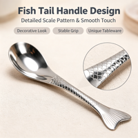 Cuillère élégante en forme de queue de poisson en acier inoxydable 201, idéale pour la restauration et l'usage domestique quotidien, parfait comme cadeau créatif.