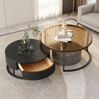 Luxuriöser Nordischer Marmor & Glas Couchtisch Runder Beistelltisch für Wohnzimmer Heimdekoration