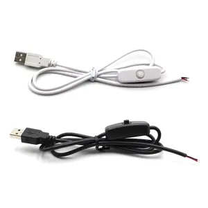 22awg jaket pvc putih 501 saklar led usb 2.0 pengontrol daya kawat terbuka kabel USB dengan saklar