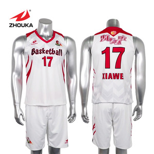 Sports red sublimation basketball clothing set white tank tops shape - Product Image 1