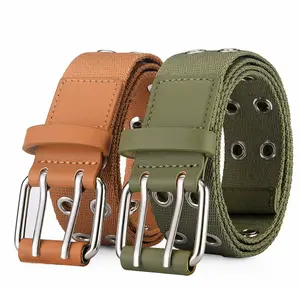 2023 New Stylish Green Canvas Y2k Belt Fashion Simple Custom Luxury Belt Double Stitch Buckle cintura in vita stile Punk