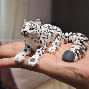 Modèle de léopard des neiges imprimé en 3D, simulation multi-articulée, figurines d'animaux sauvages mobiles, miniatures, décoration d'intérieur, artisanat, figurines - Product Image 1
