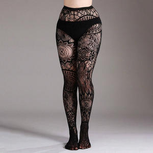 Collants Jacquard Rétro de Luxe pour Femme, Sexy, Noirs, Creux, en Résille Unie, Respirants, Haute Cuisse - Product Image 2