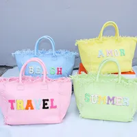Bolsa para mães com franja colorida, sacola de lona de grande capacidade para viagem, praia, meninas, sacola de verão
