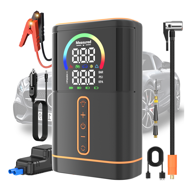 1000A Peak 8000mAh Car Jump Starter With Air Inflator Pump Compressor Lithium Battery Power Bank LED Light Booster Tool Kit