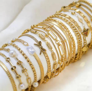 Directement du fabricant, bracelets en zircone imperméables pour femmes et hommes, chaîne cubaine en acier inoxydable plaqué or <span class=keywords><strong>18</strong></span> carats - Product Image 1