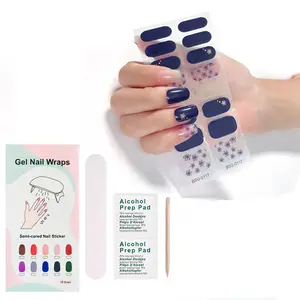 16pcs Salon-quality Nail Polish Stickers Waterproof Full Wrap Semi Cured Gel Nail Strips with Prep Pad Wooden Stick