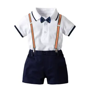 Hot Selling New Design Lapel White T-shirt Dark Solid-colored Pants Brand Suit For Boys Made In China