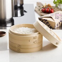 Panier vapeur électrique en bambou sur mesure (6, 8, 10, 12 pouces) – Vente en gros – Panier vapeur traditionnel chinois à 3 niveaux pour dim sum – Cuisine asiatique