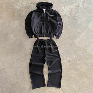 Ensemble survêtement streetwear de haute qualité avec pantalon baggy et sweat à capuche, surpiqûres contrastantes rouges personnalisées, pour fabricant de tenues de sport - Product Image 2