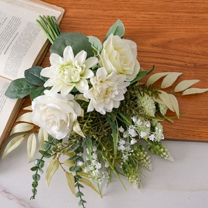 Bouquet de fleurs artificielles Jingxiang, roses blanches en tissu tissé plastique, décoration de mariage et de maison CF01374 - Product Image 1