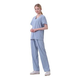 Women Scrub Suit Set Short Sleeve V <b>Neck</b> Work Uniform For Medical Spa Pet Hospital Wear Split Design Non Stretch Fabric - Product Image 5