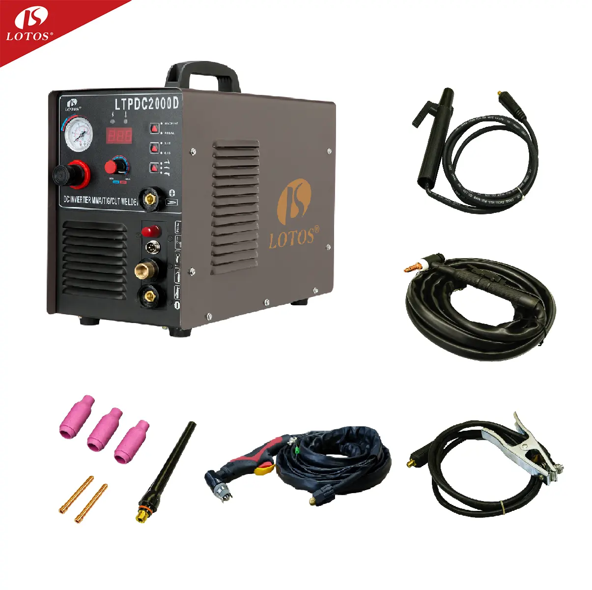 Máy Hàn Lotos LTPDC2000D 110/220V/Máy Hàn Tig/Mma 3in 1 DC Động Cơ Plasma Di Động Combo