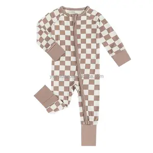 Baby Girls For Plaid Print Jumpsuit Baby Crawl Suit 100% Cotton Children Sleepwear Zip Crawl Suit Baby Girl Toddler's rompers