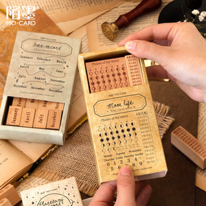 Calendario perpetuo Juego de sellos de madera Serie de viaje en el tiempo Manual vintage Impresiones decorativas DIY - Product Image 4