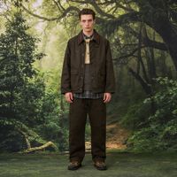 Jaket Bomber Batik Cetak Gaya Inggris Kerah Lipat Ganda Berlapis Lilin Tahan Angin Slim Fit Pendek 100% Poliester Katun