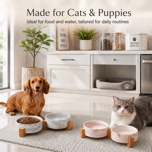 Platos de Cerámica para Perros y Gatos, Juego de Platos para Comida y Agua para Mascotas, con Soporte de Madera para Interiores - Product Image 6