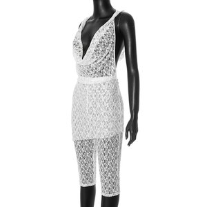 Viviblook J25ST036 femmes Sexy dentelle à capuche suspendus cou Pile col dos nu pantalon ensemble décontracté Sexy femmes deux pièces ensemble - Product Image 5