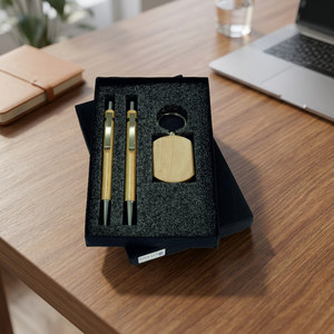 Ensemble de stylos porte-clés en bois de bambou personnalisé avec logo gravé, cadeau promotionnel, souvenir d'entreprise - Product Image 2